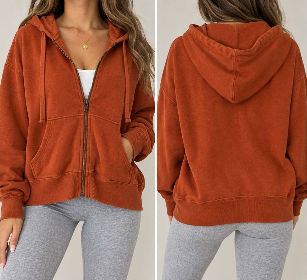 Aerie Offline Size M Burnt Orange Oversized Zip Up Hoodie Sweatshirt